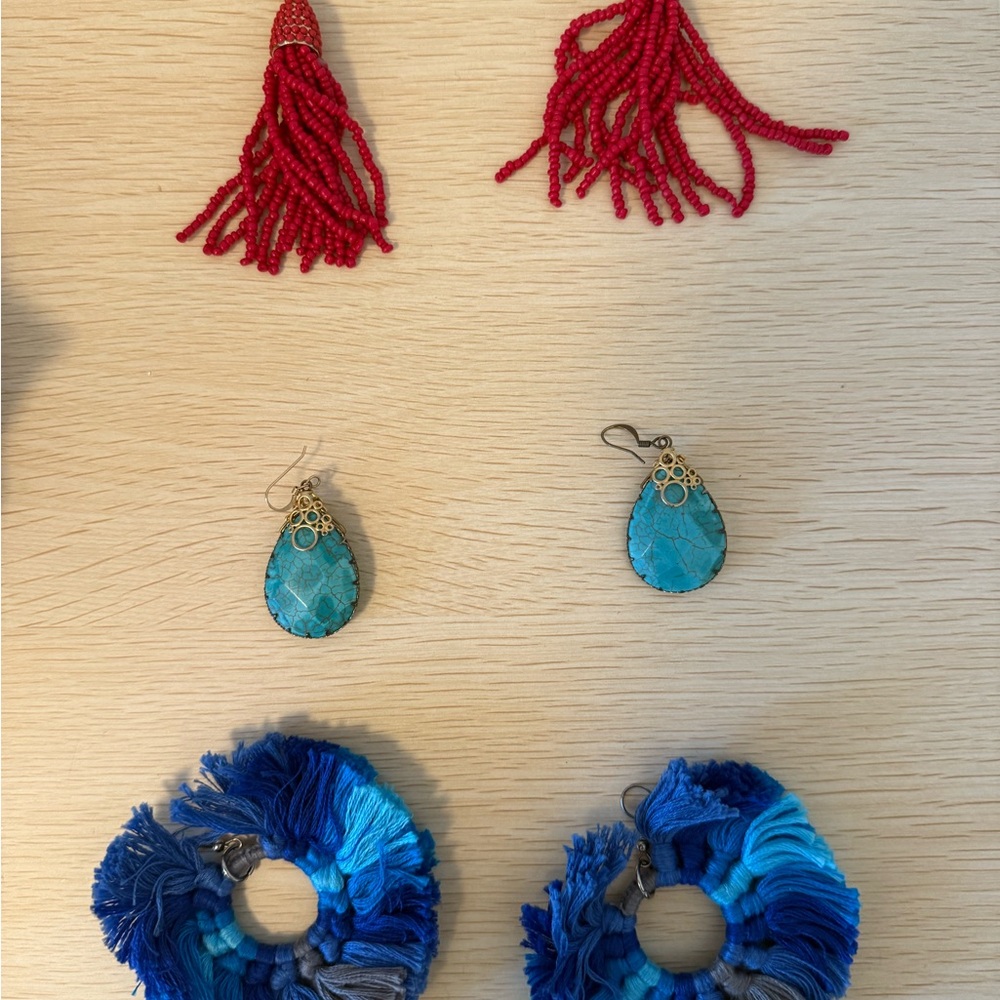 Colorful Earring Set with Red, Blue, and Turquoise